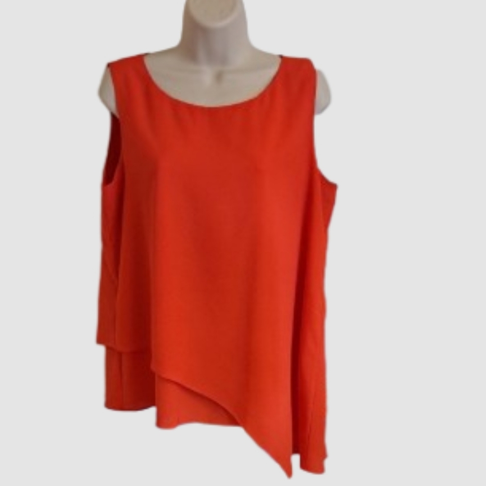 Bisou Bisou Orange Asymmetrical Sleeveless Blouse